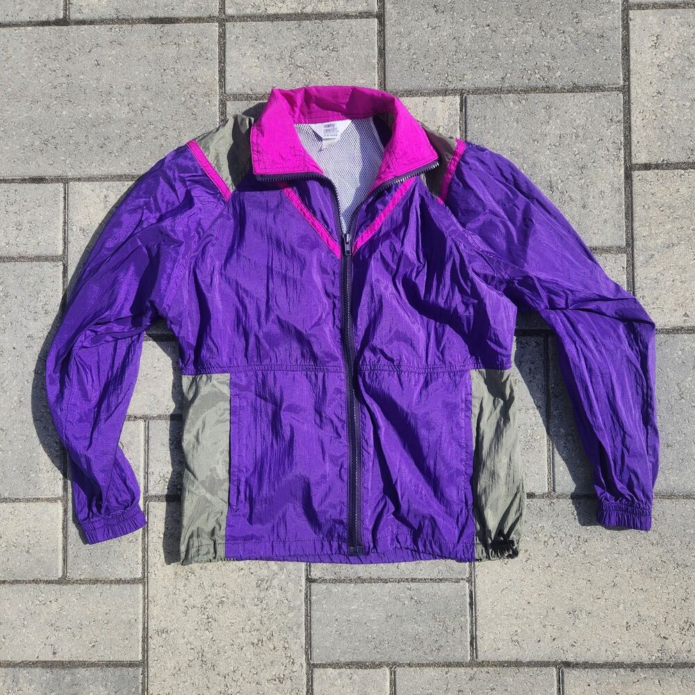 Vtg 90s Moving Comfort Womens Purple/Pink Windbreaker Jacket Gym Costume Workout